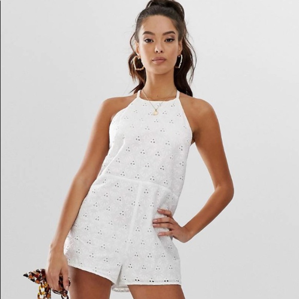 ASOS White Lined Palm Broderie Romper